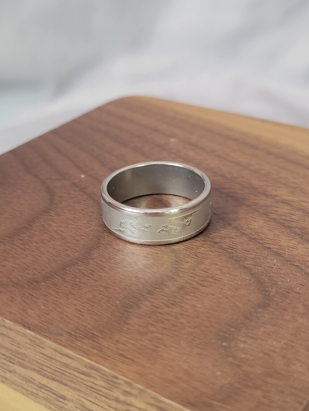 Duo Dragon Detail Ring Stainless Steel Silver Color